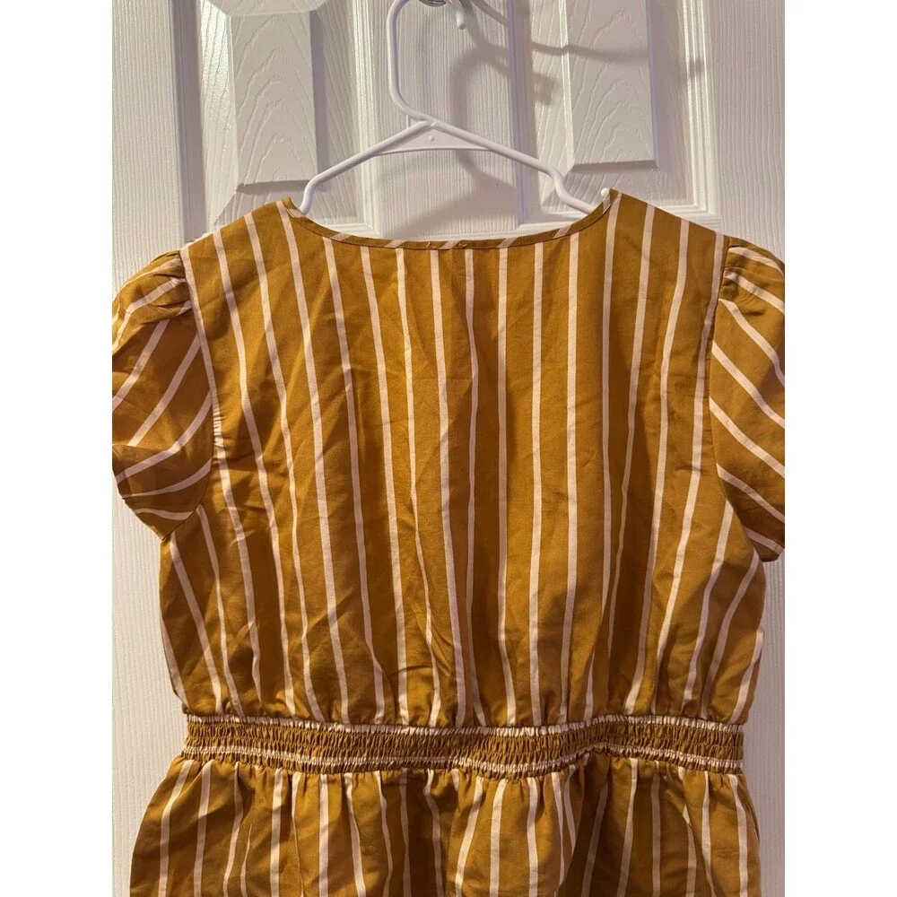 NWT LOFT Mustard White Striped Tie Front Peplum Top Sz L Coastal Resort Boho
